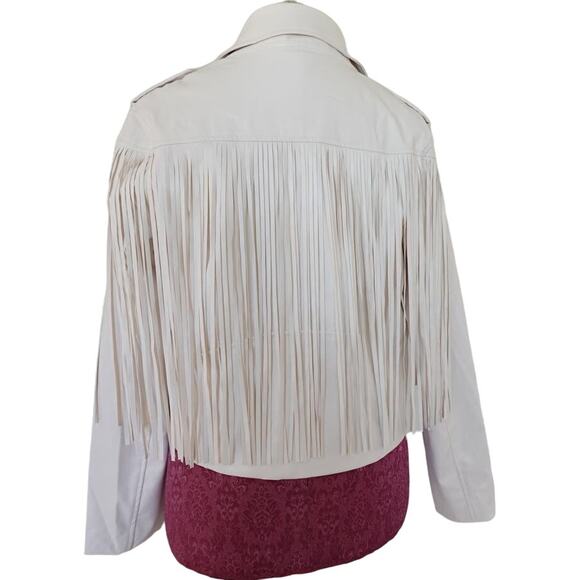 MAIN STRIP CREAM FRINGED SHORT CROP JACKET Boho WOMANS Large - Picture 2 of 11